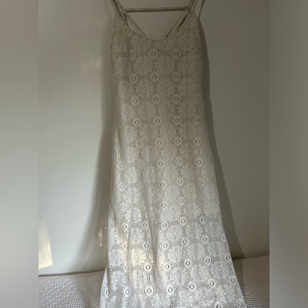 Love on a Hanger Romantic White Lace Maxi Dress Hippie Boho 90’s Y2K Feminine - Picture 2 of 4